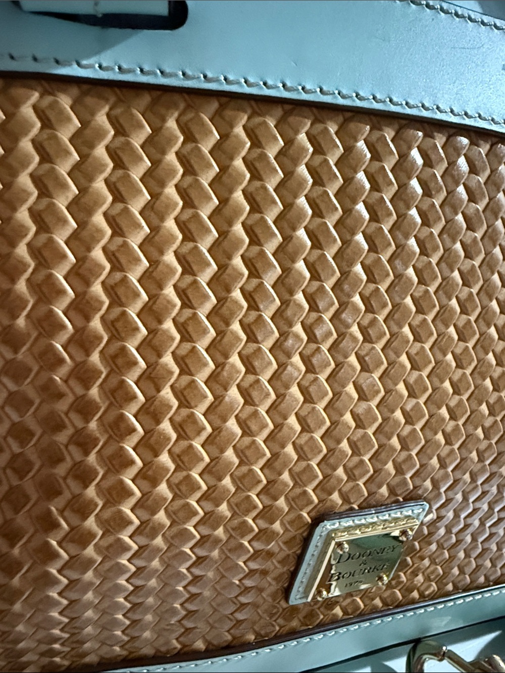 Dooney & Bourke Beacon Woven Domed Satchel in a pale blue/aqua and tan $295 - Picture 4 of 12